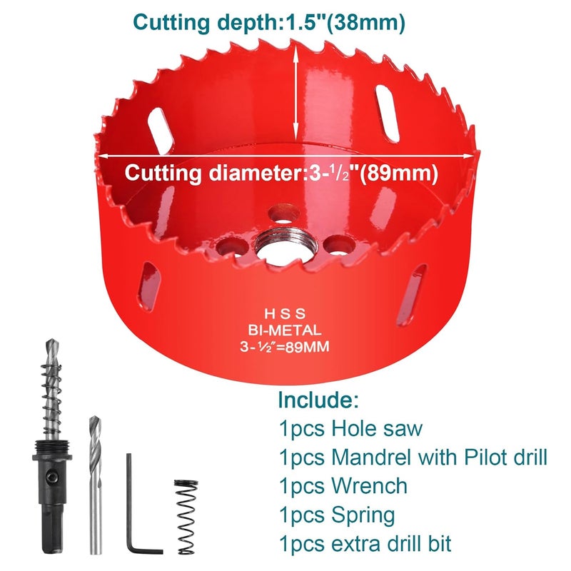 Allwin 3-1/2Inch / 89mm Hole Saw for Wood, Plastic Board, Ceiling,Drywall, and Metal Sheet - HSS Bi-Metal Hole Cutter with Pilot Drill Bit - Image 2